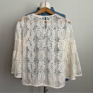 Size XXS/XS Michael Kors Womens Ivory Lace Long Sleeve Round Neck Blouse